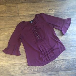 Alfani Burgundy Blouse w/ Ruffle Sleeve Size 6